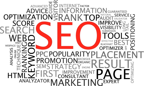 Sigla SEO com várias palavras relacionadas em volta